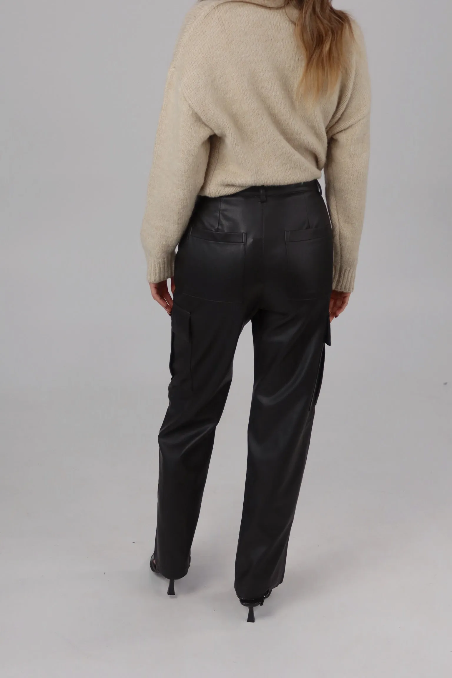 High-Rise Vegan Leather Cargo Pants