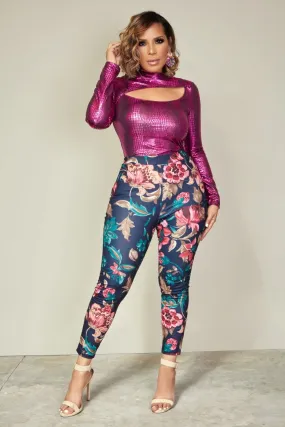 High Waist Floral Print Skinny Pants