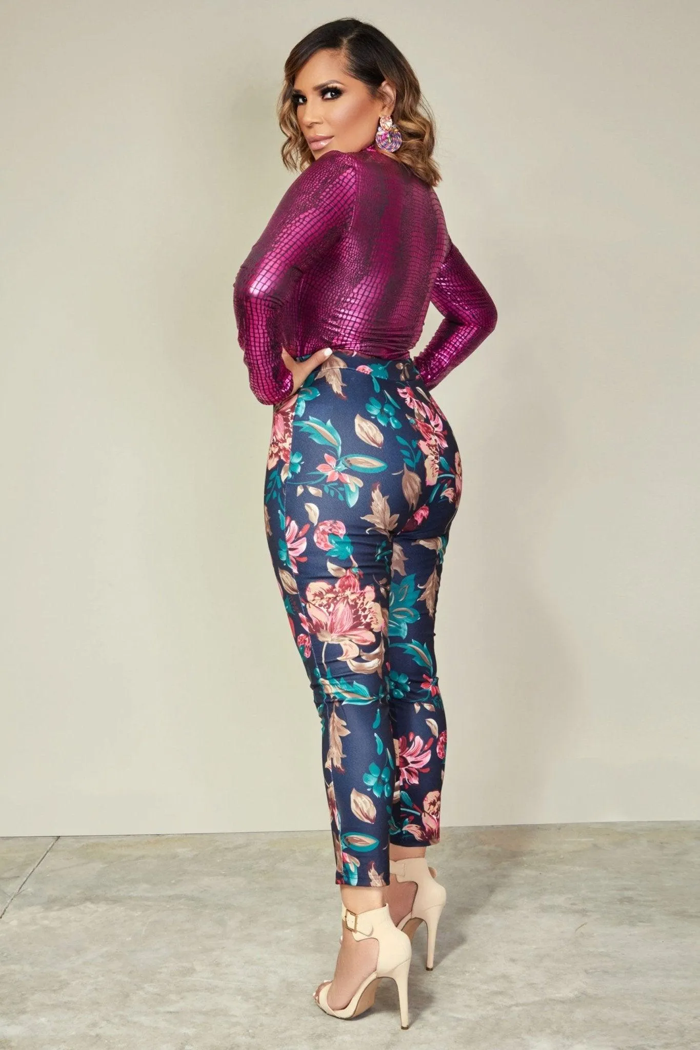 High Waist Floral Print Skinny Pants