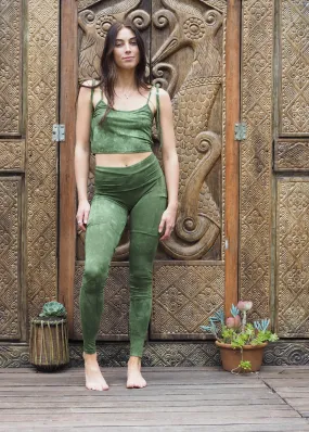 High Waist Pocket Yoga Tights and Crop- Algae Green