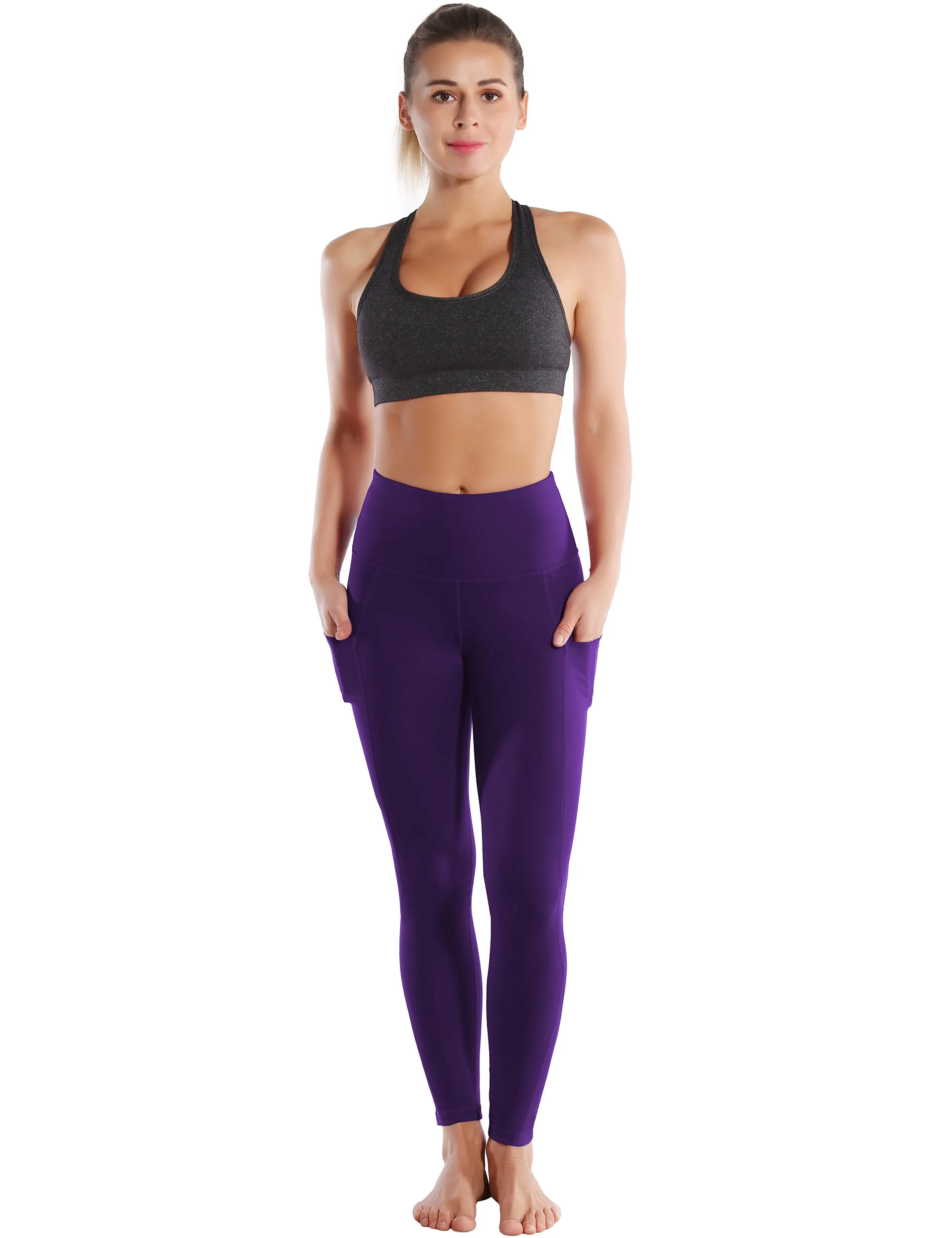 High Waist Side Pockets Gym Pants eggplantpurple_Gym