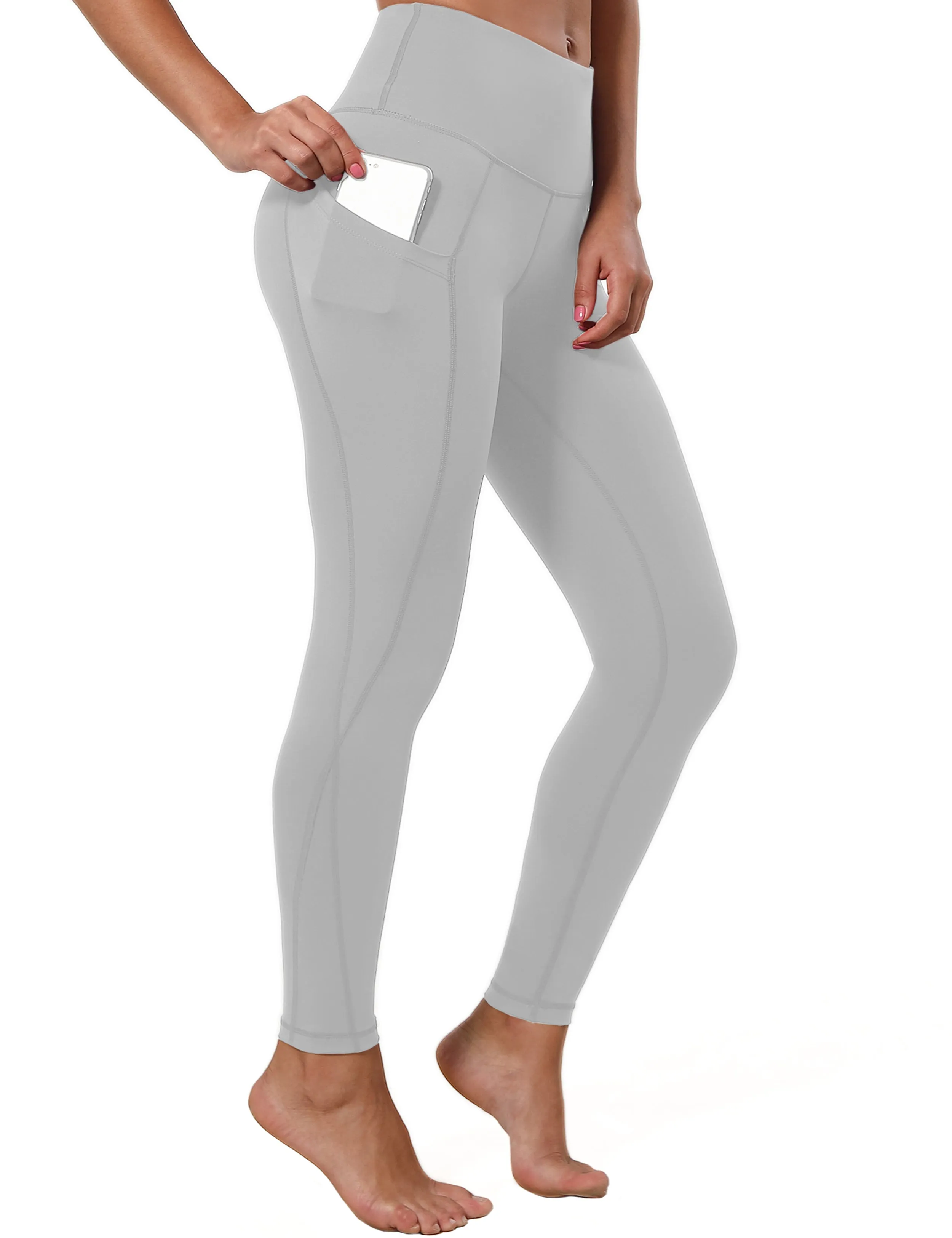 High Waist Side Pockets Running Pants lightgray_Running