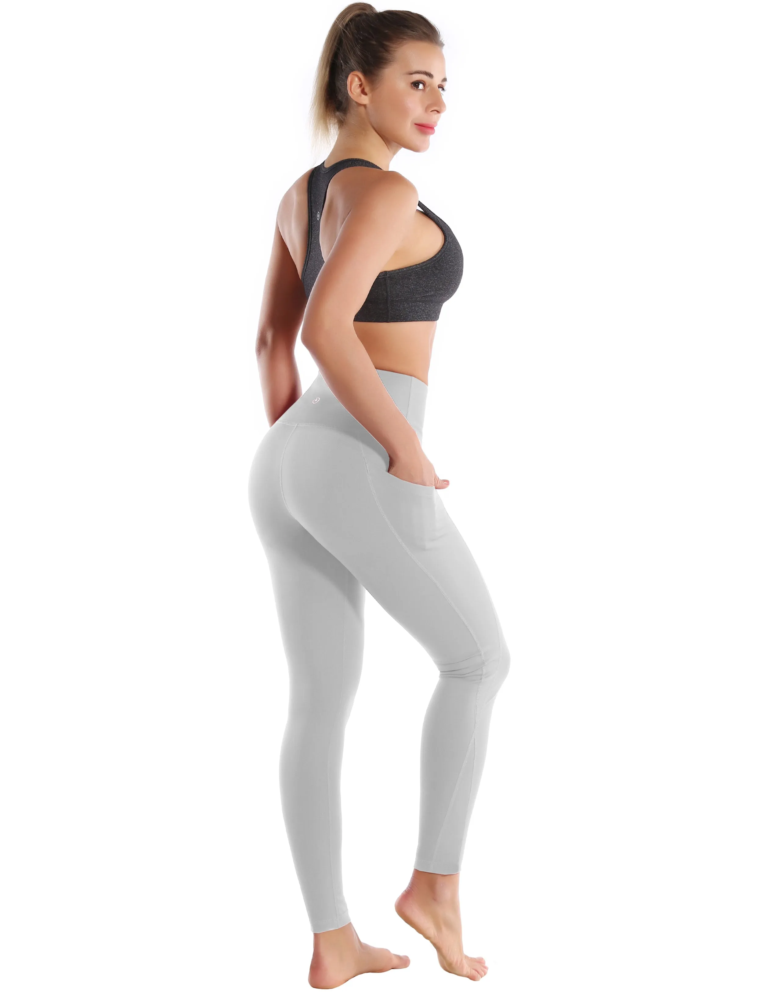 High Waist Side Pockets Running Pants lightgray_Running