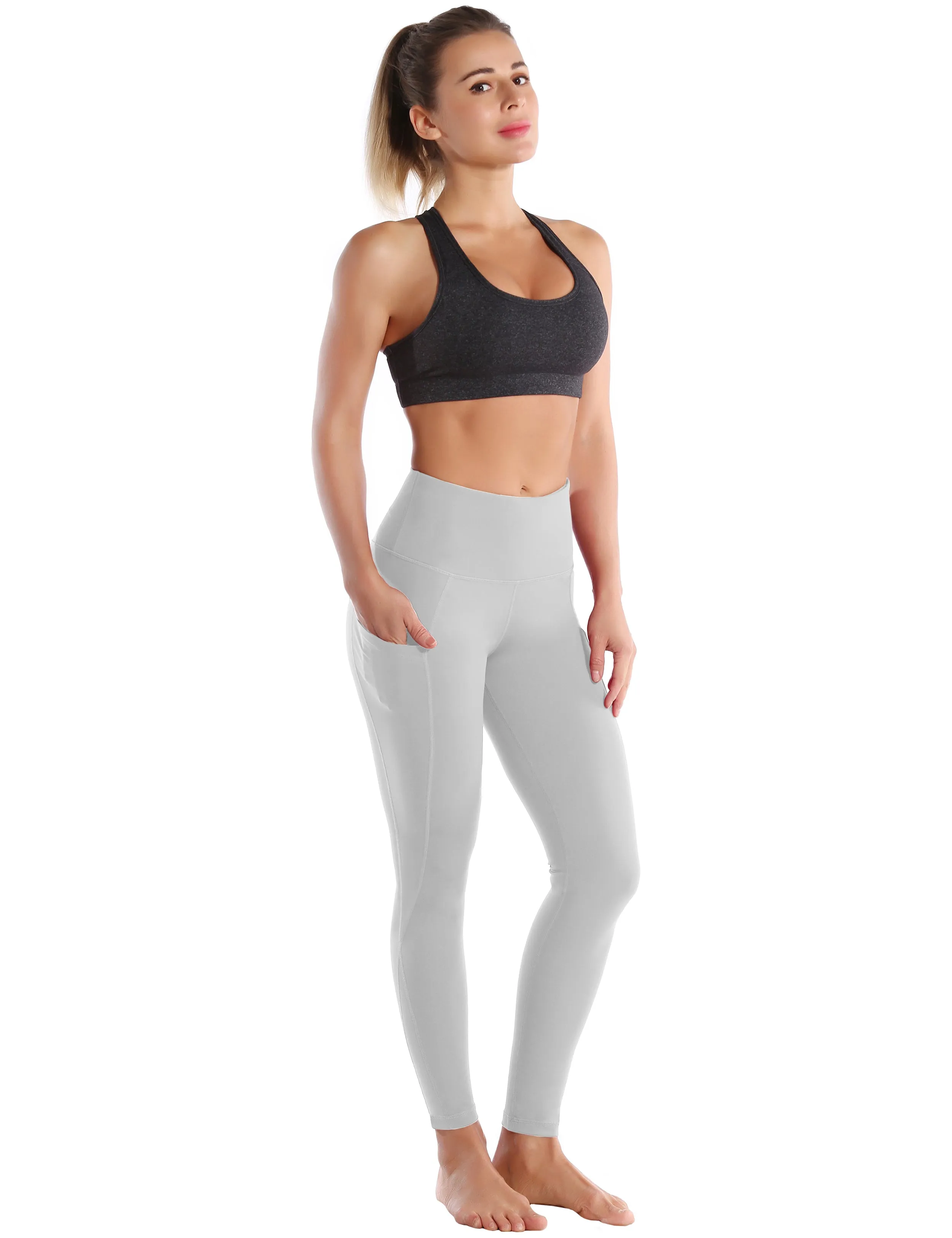 High Waist Side Pockets Running Pants lightgray_Running