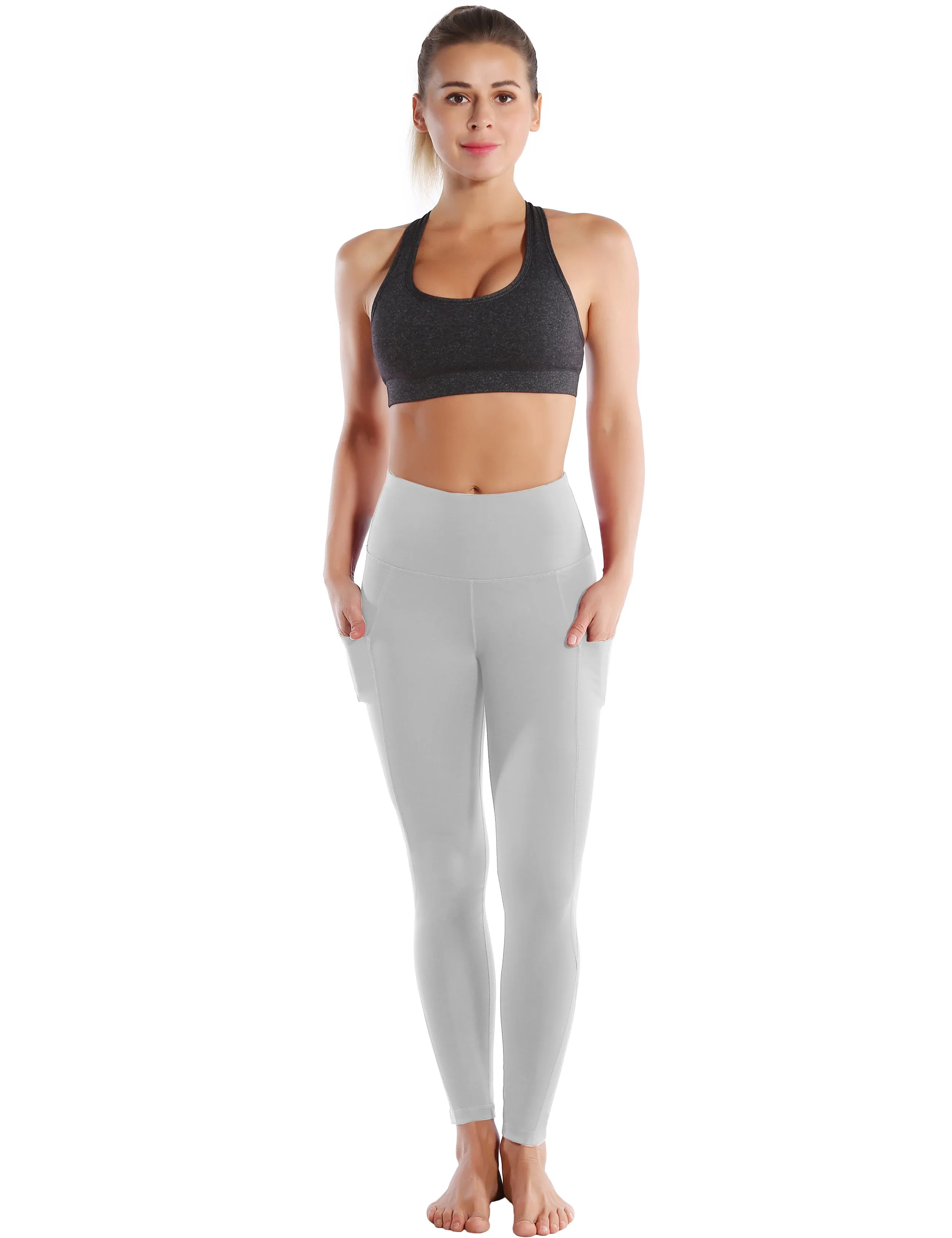 High Waist Side Pockets Running Pants lightgray_Running