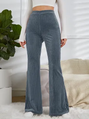 High Waist Velvet Pants with Flare Leg