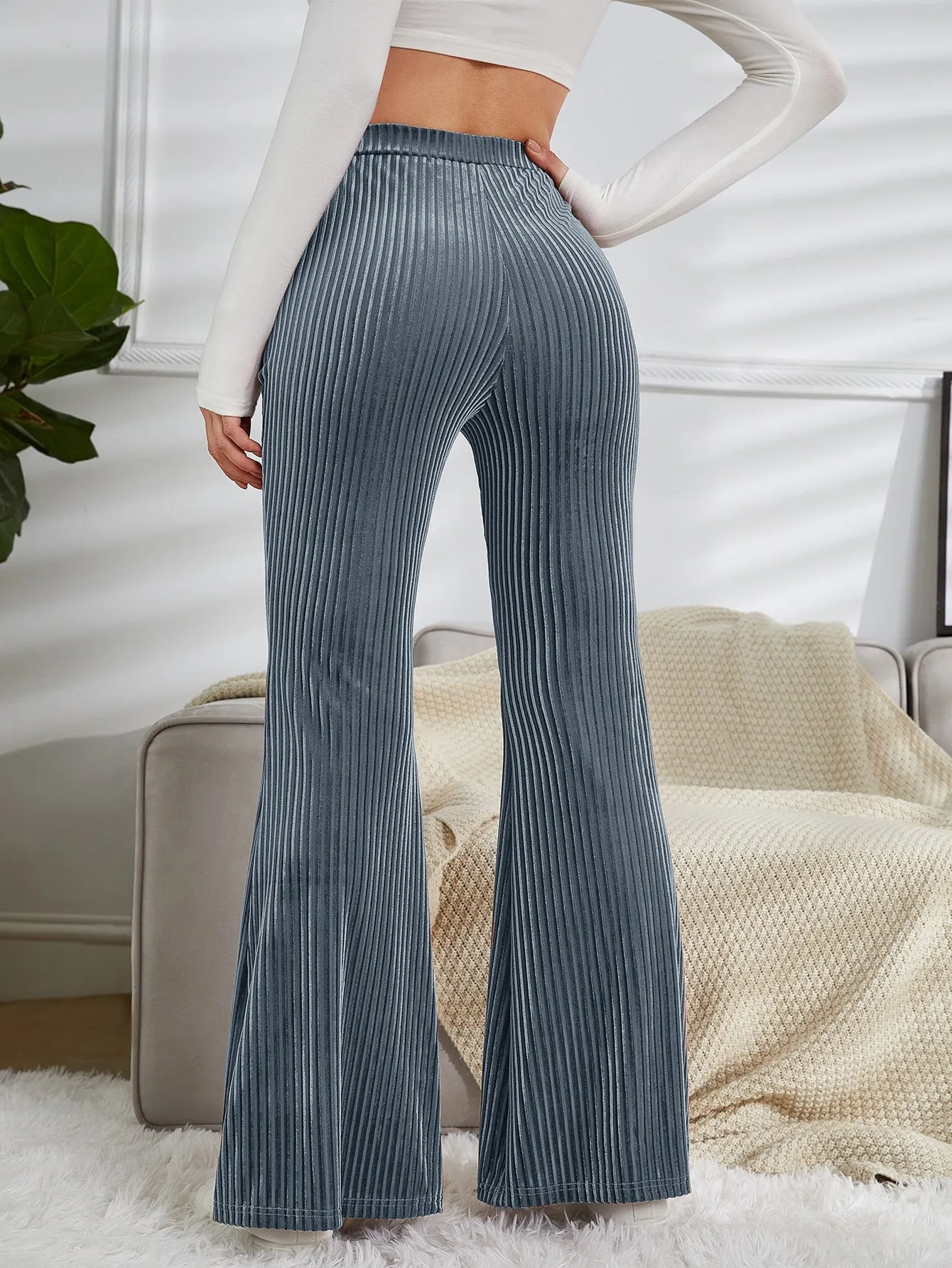 High Waist Velvet Pants with Flare Leg