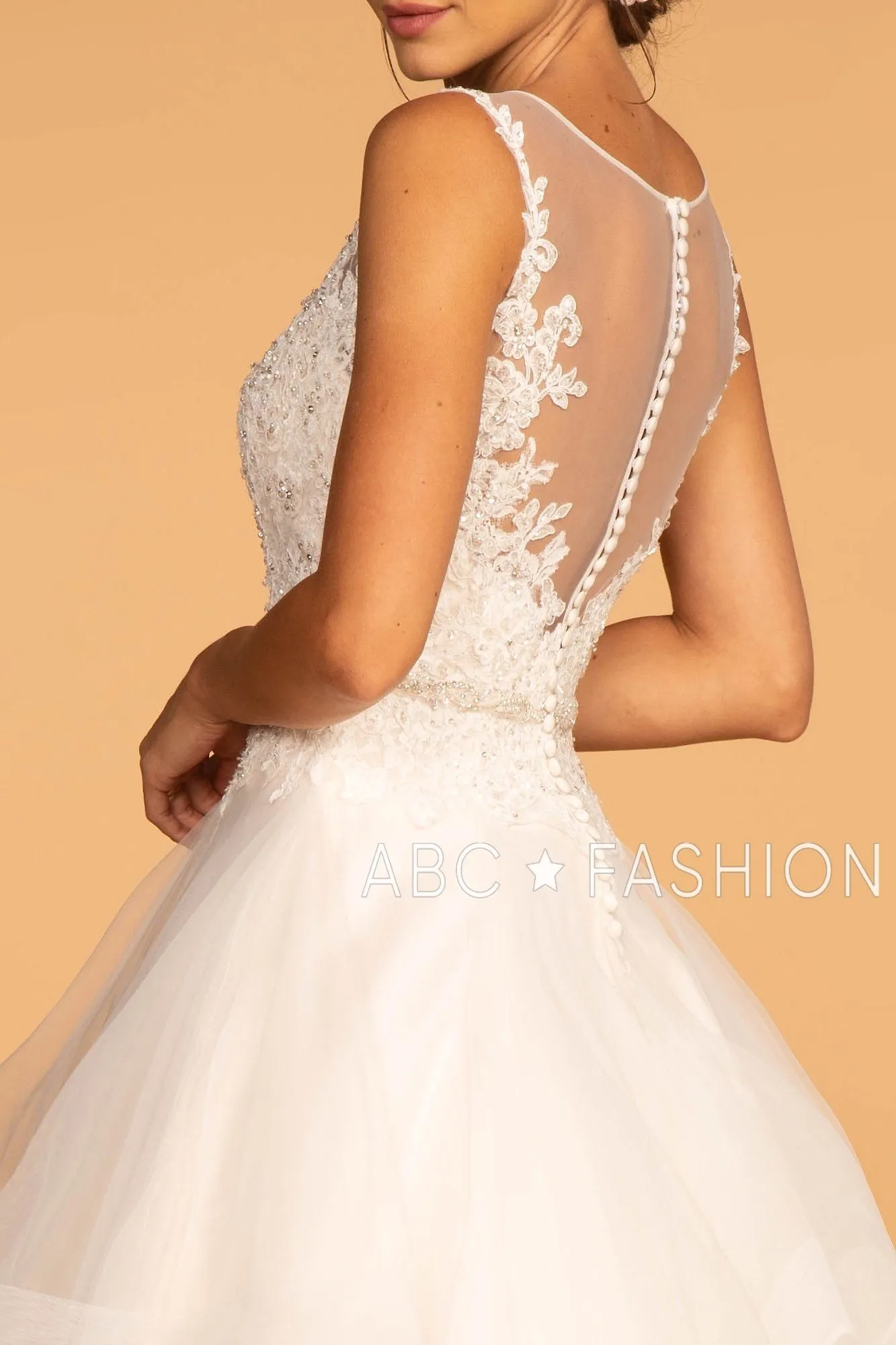 Illusion V-Neck Wedding Dress with Layered Skirt by Elizabeth K GL2599