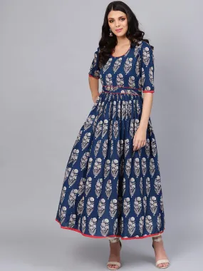 Jashvi Royal Blue Printed Floor Length Anarkali