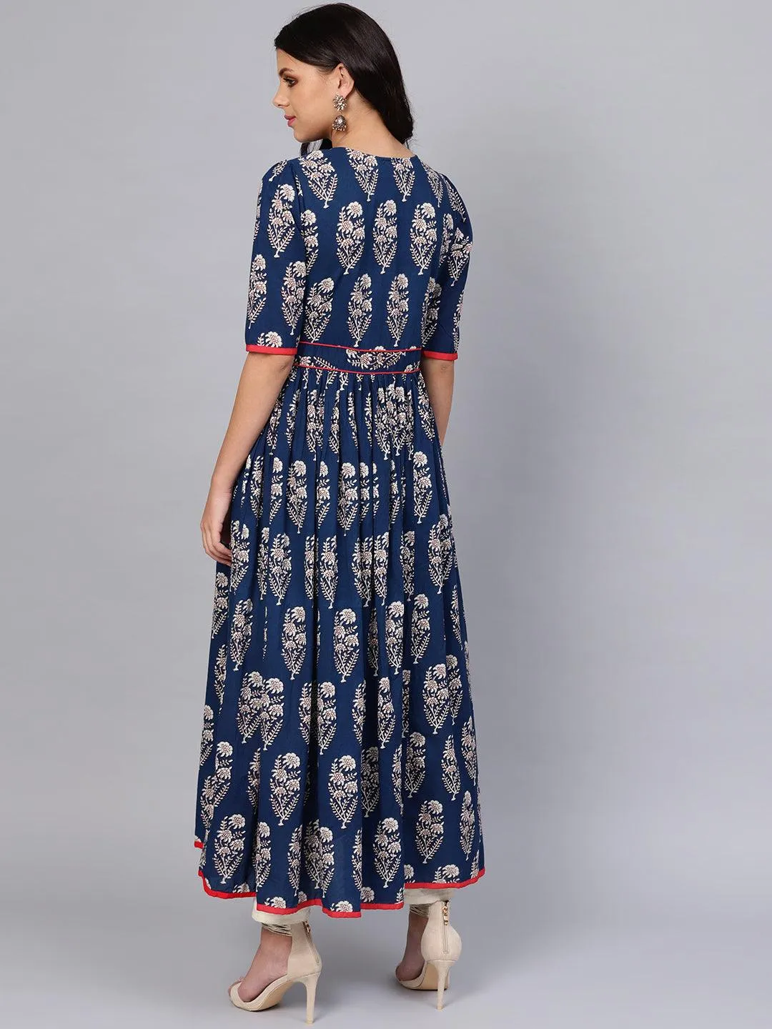 Jashvi Royal Blue Printed Floor Length Anarkali
