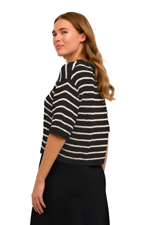 Kaffe Womens Ysabel Knit Pullover Black/Antique White Stripe