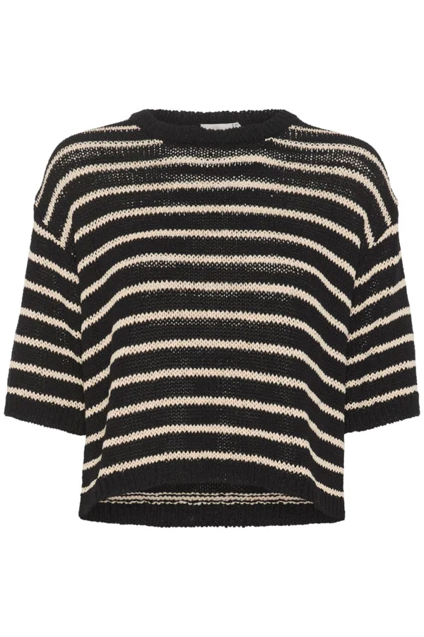 Kaffe Womens Ysabel Knit Pullover Black/Antique White Stripe