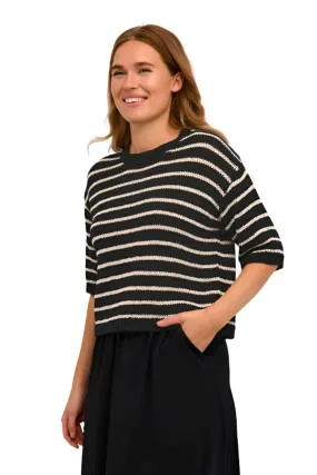 Kaffe Womens Ysabel Knit Pullover Black/Antique White Stripe