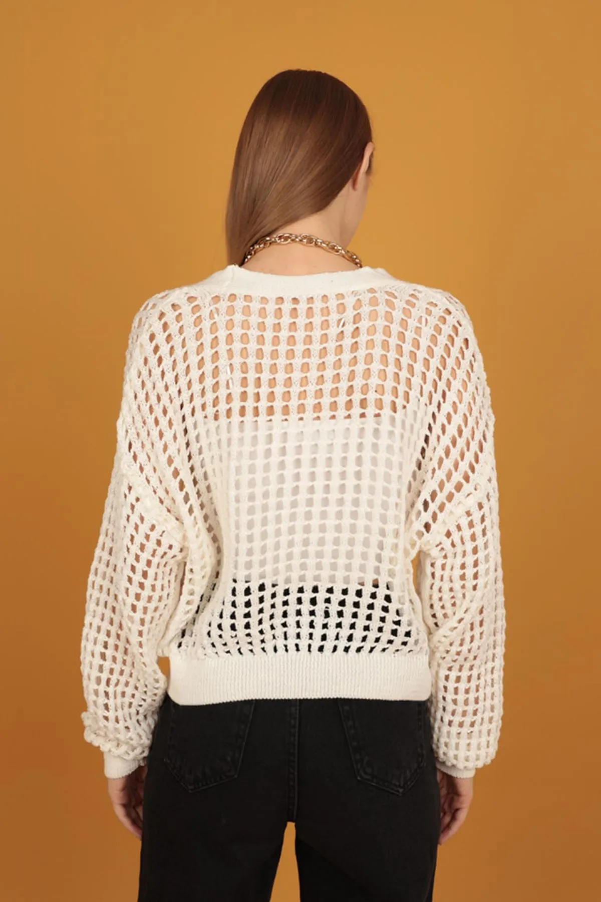 KKT Button Detail Women's Knitwear Cardigan-Ecru - Cleveland