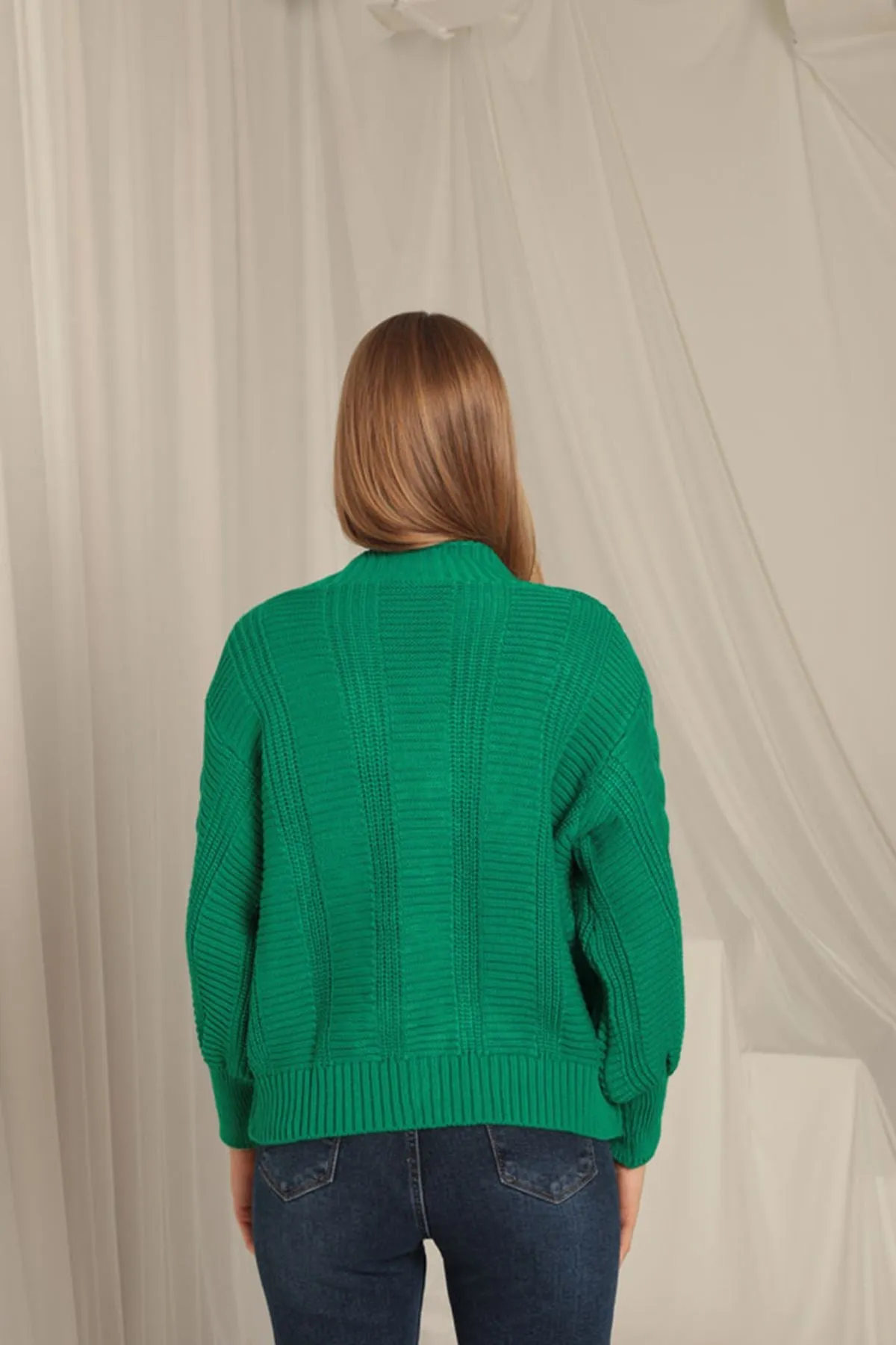 KKT Knitwear Fabric Knit Detailed Women's Green Cardigan - Brookhaven