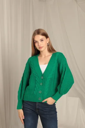 KKT Knitwear Fabric Knit Detailed Women's Green Cardigan - Brookhaven