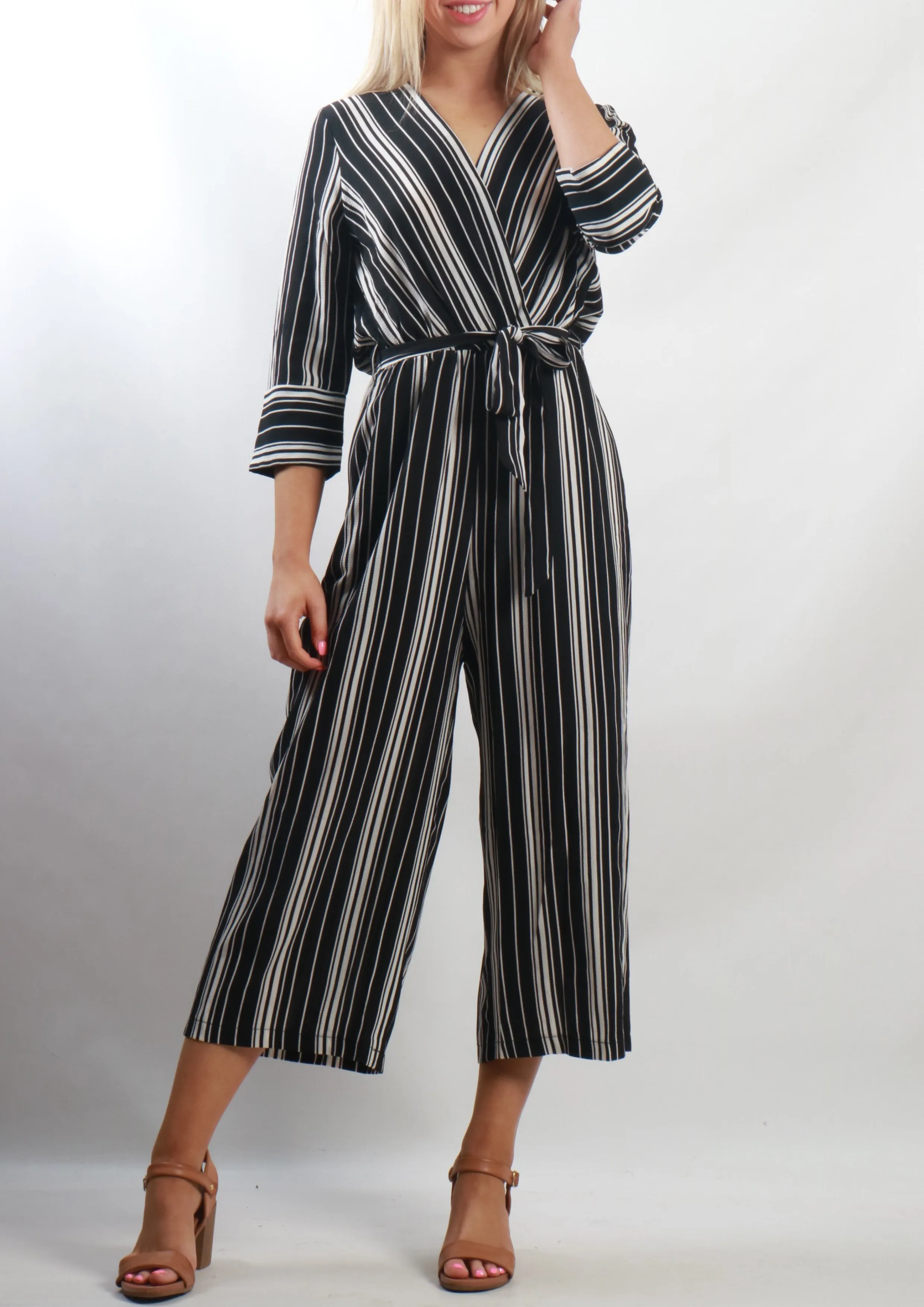 LA0253TB Sleeved Stripe Jumpsuit (Pack)
