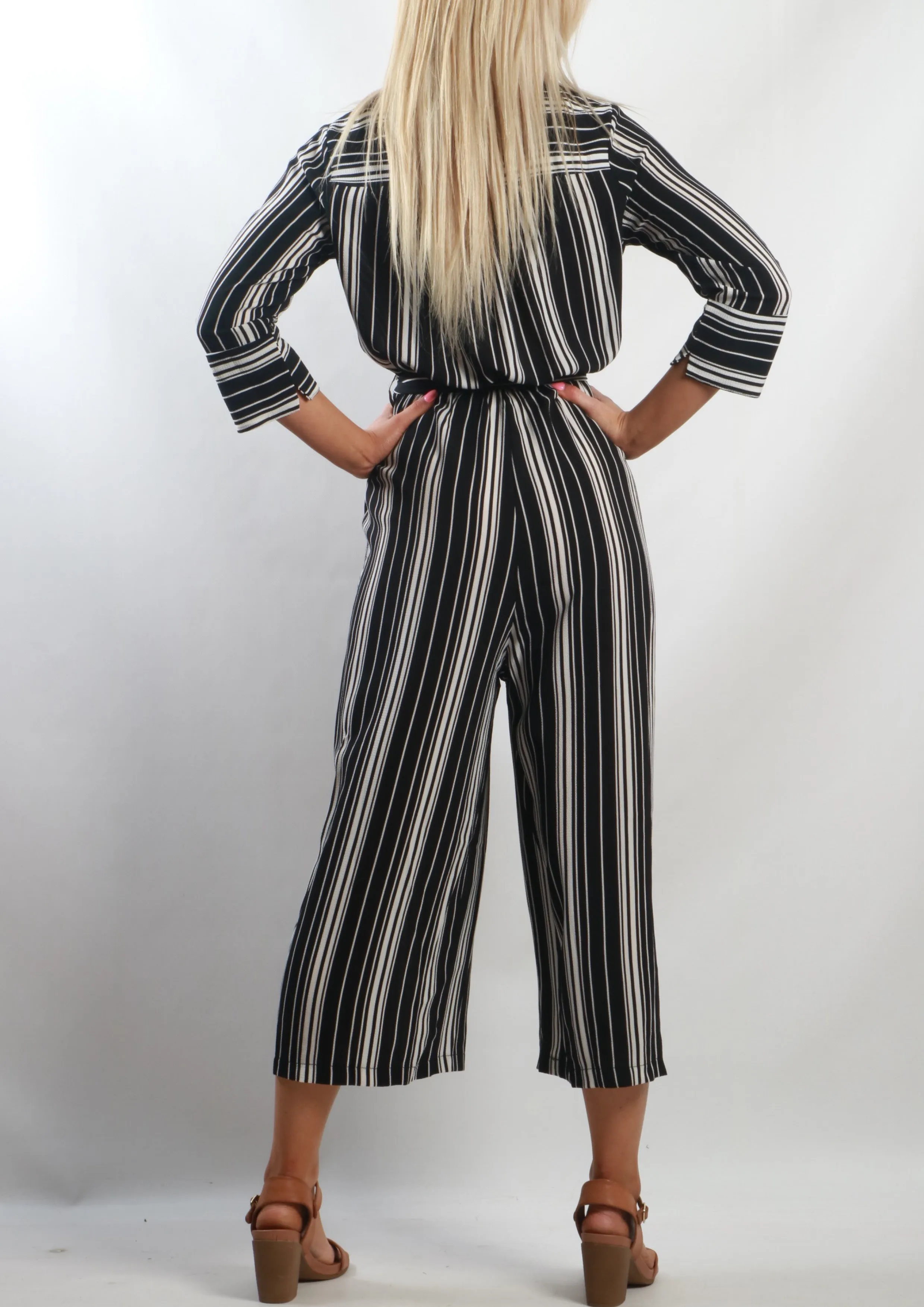 LA0253TB Sleeved Stripe Jumpsuit (Pack)