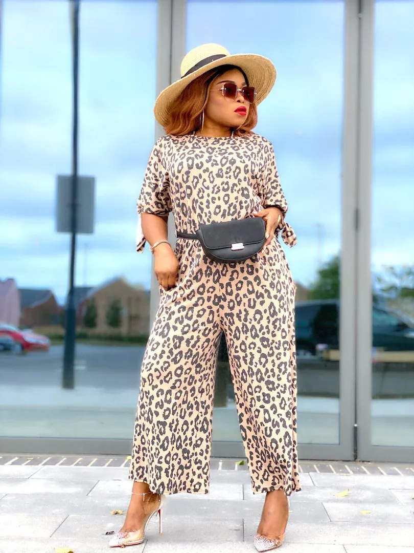 Laura Split Sleeve Leopard Jumpsuit -MLH