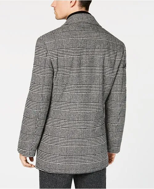 Lauren Ralph Lauren Mens Luke Double Breasted Peacoat Coat 36 S White Plaid