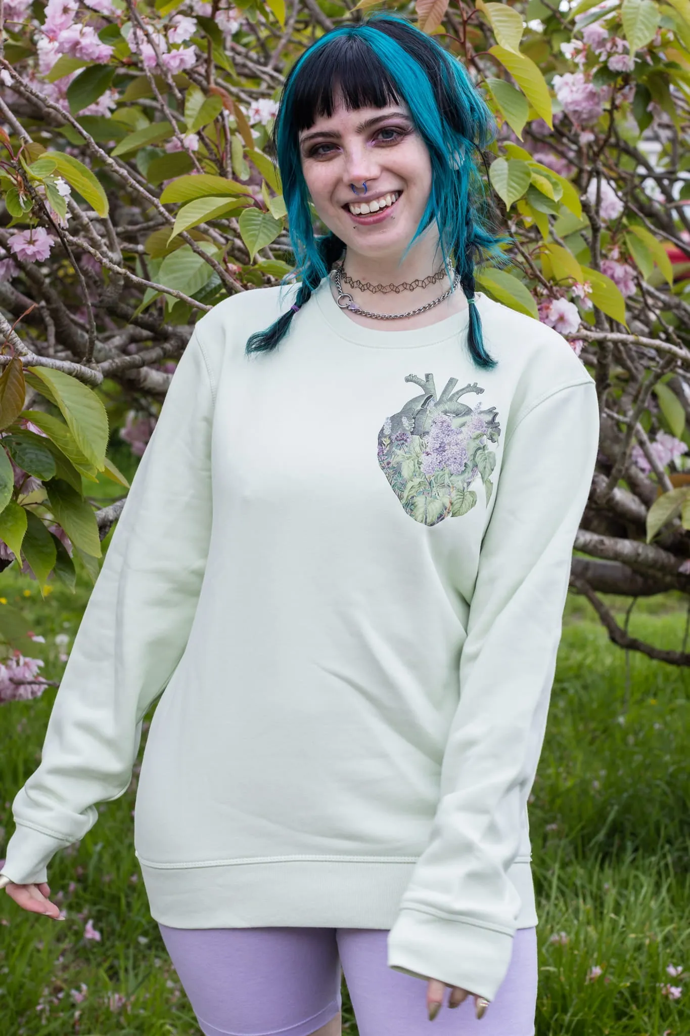 Lavender Heart Light Green Sweater