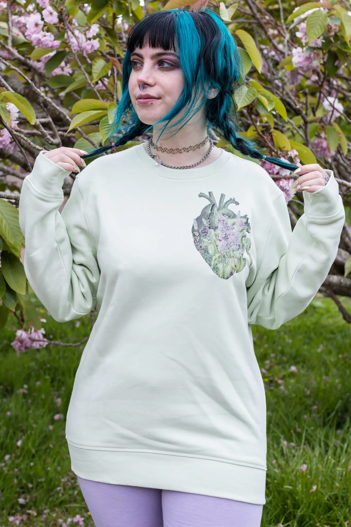 Lavender Heart Light Green Sweater