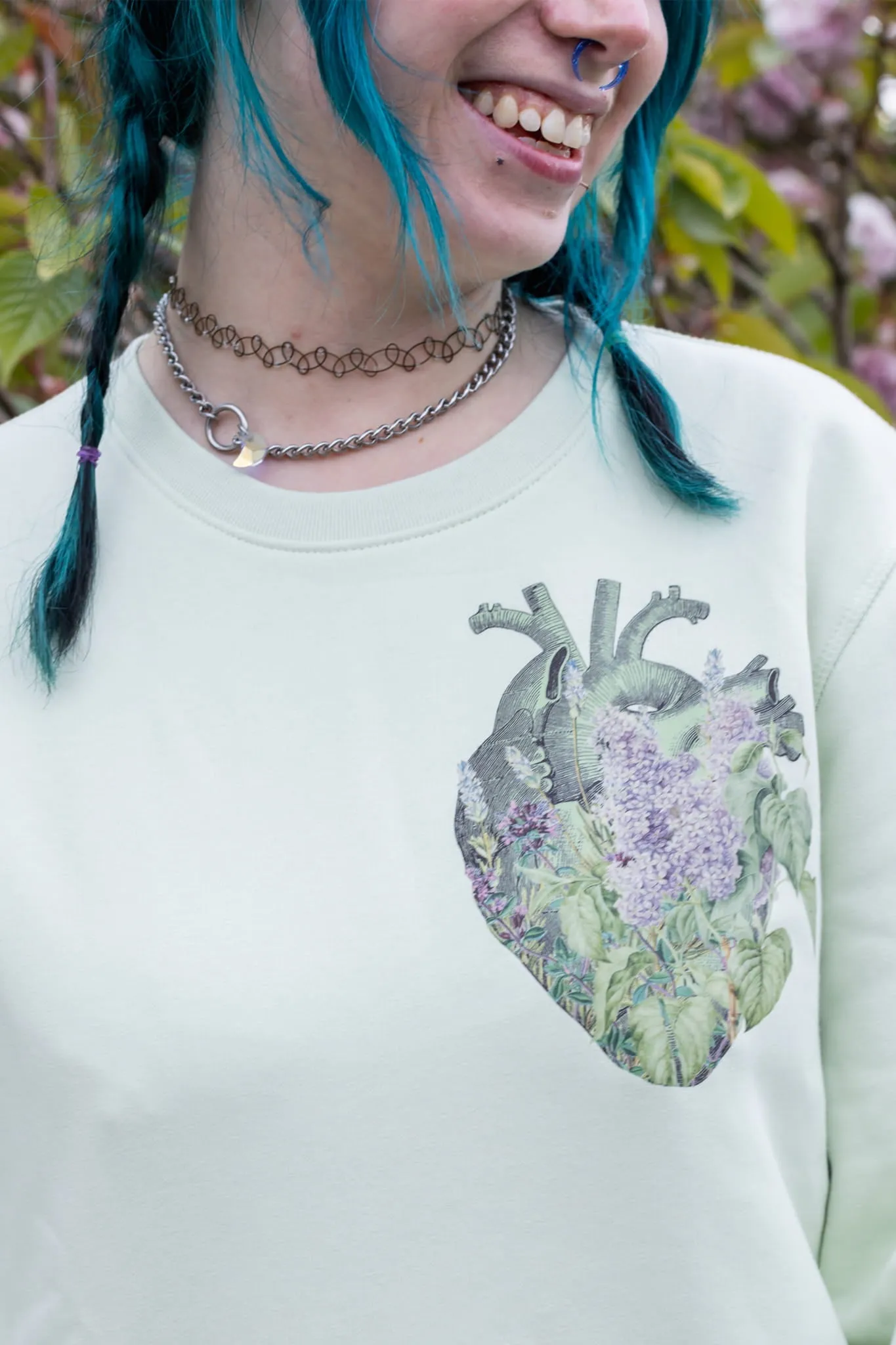 Lavender Heart Light Green Sweater