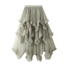 Layered Mesh High Waist Skirt - Olive
