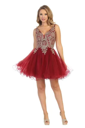 LF 6237 - A Line Homecoming Dress with Embroidered Bodice & Tulle Skirt