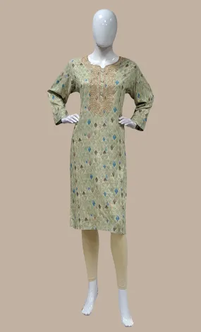 Light Olive Printed Kurti Top