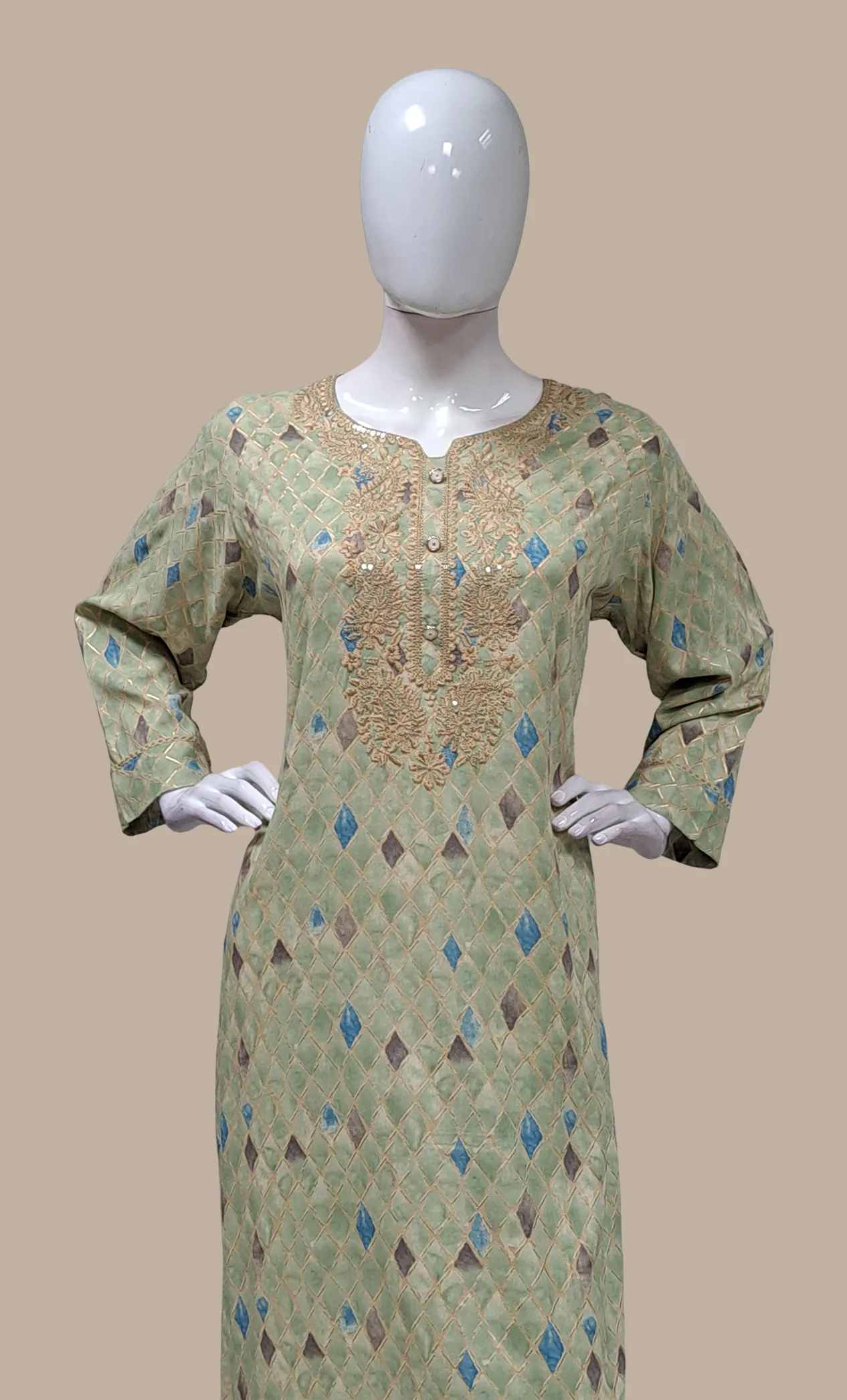 Light Olive Printed Kurti Top