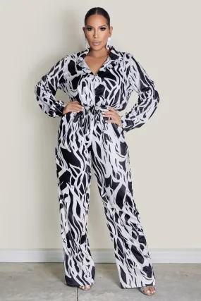 Long Sleeve Button-Down Jumpsuit