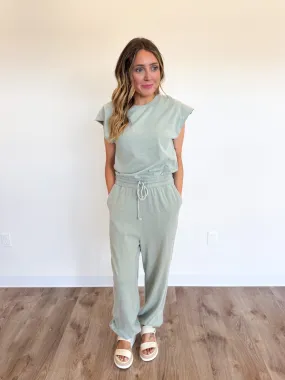 Mason Short Sleeve Jumpsuit in Sage Green