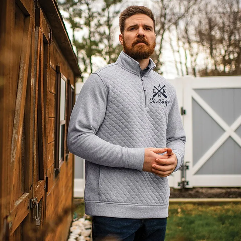 Men's Quilted 1/4 Zip Sweatshirt With any Lake Name