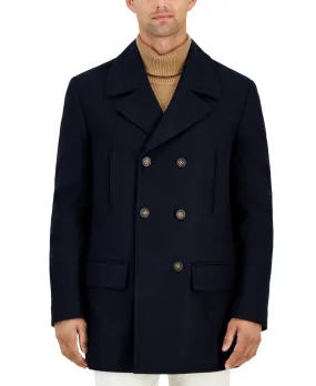 Michael Kors Mens Double Breasted Peacoat Coat 42 Blue Solid