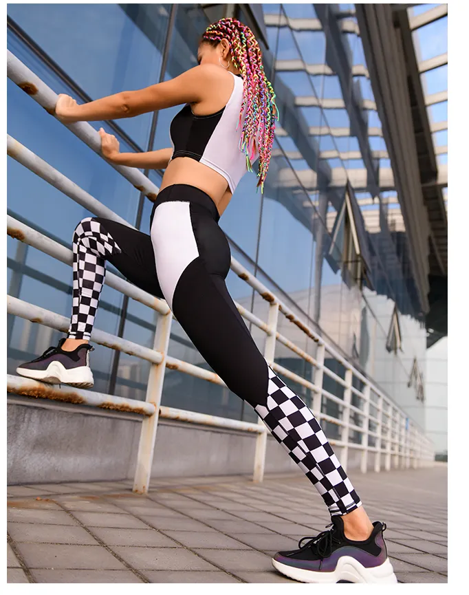 MIP COLOR BLOCK AND CHECK DETAIL LEGGINGS