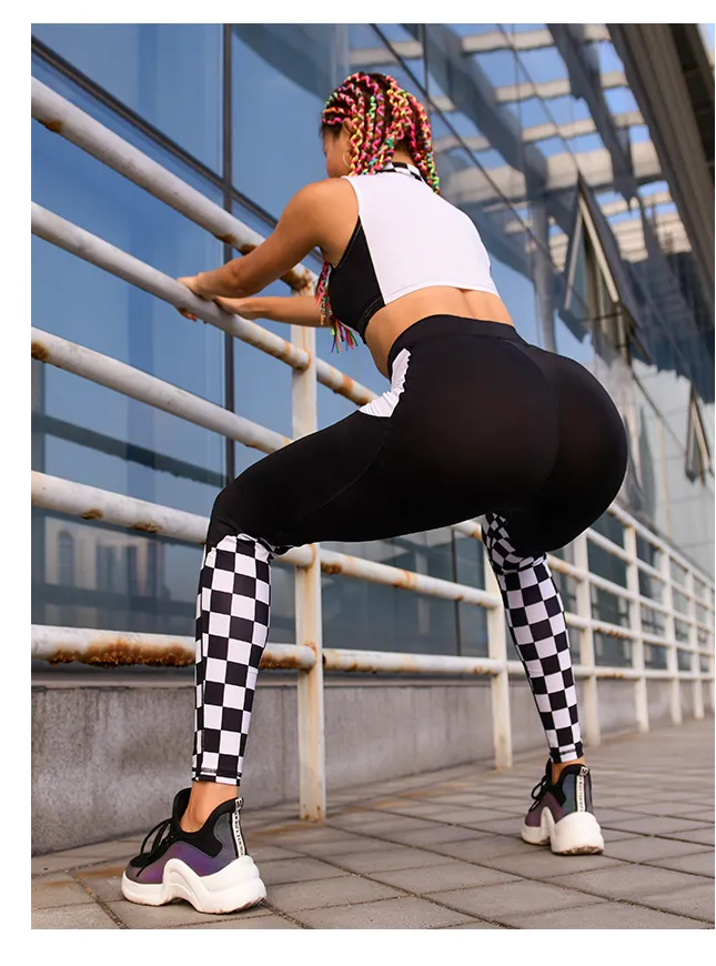 MIP COLOR BLOCK AND CHECK DETAIL LEGGINGS