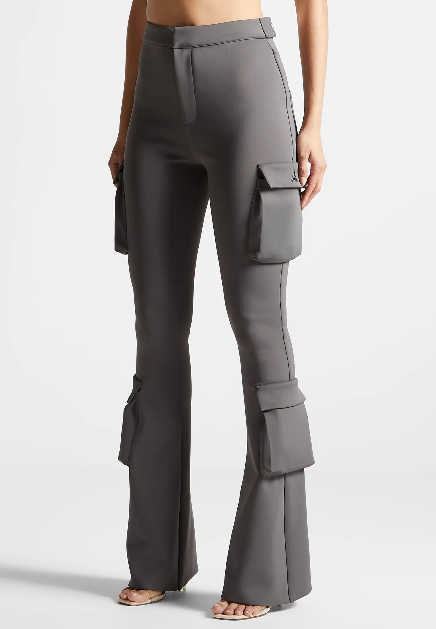 Neoprene Cargo Fit and Flare Leggings - Grey