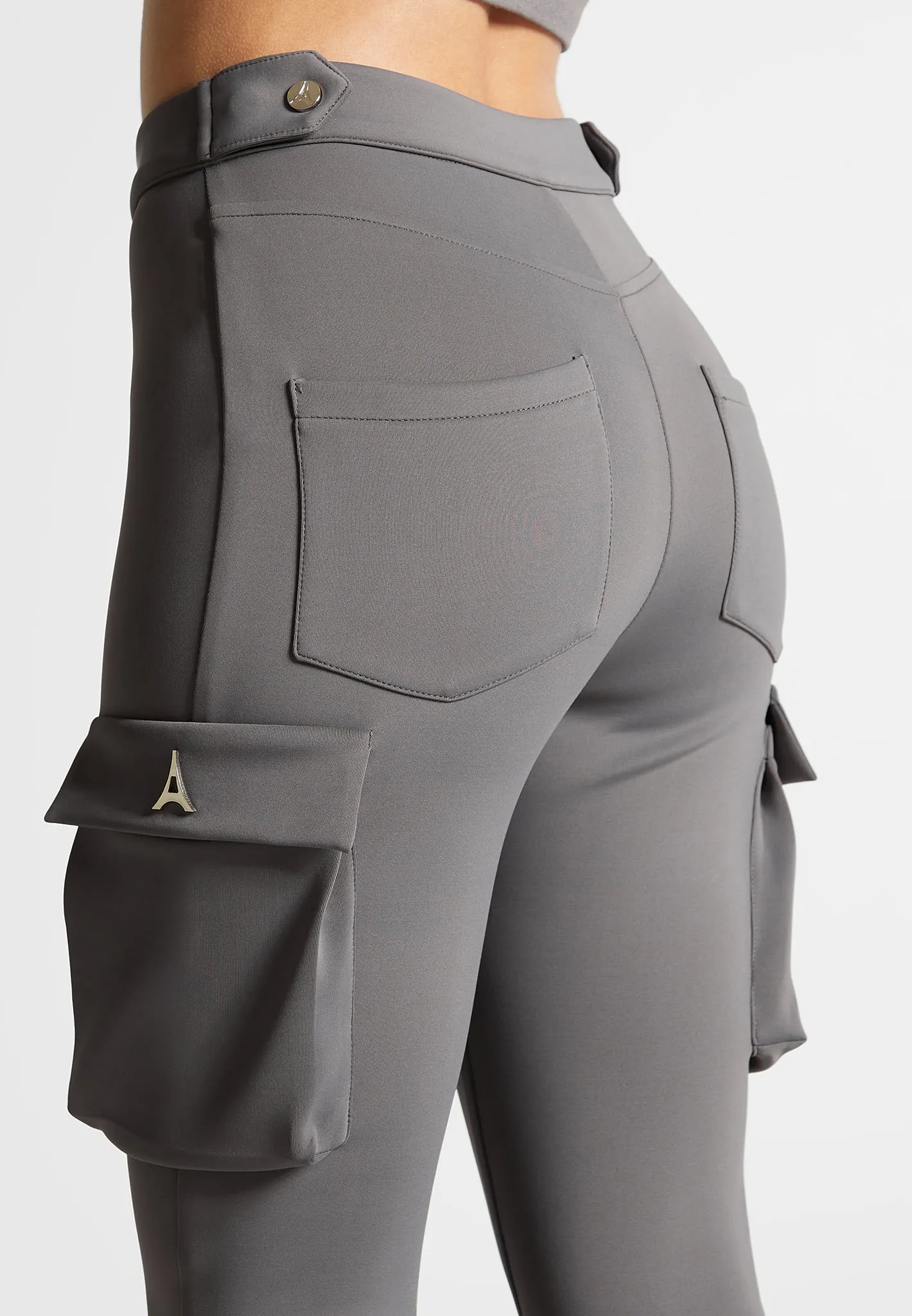 Neoprene Cargo Fit and Flare Leggings - Grey