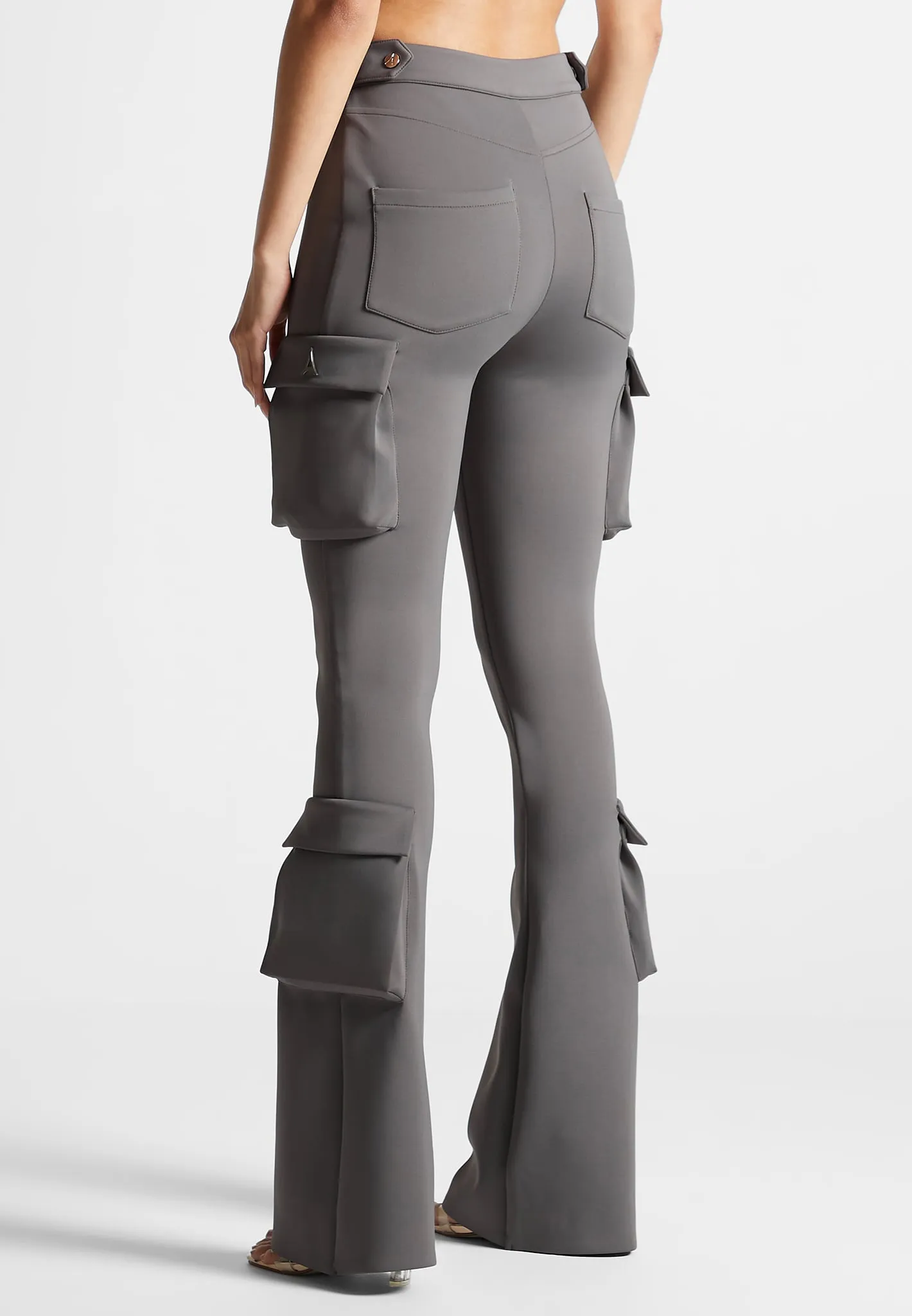 Neoprene Cargo Fit and Flare Leggings - Grey