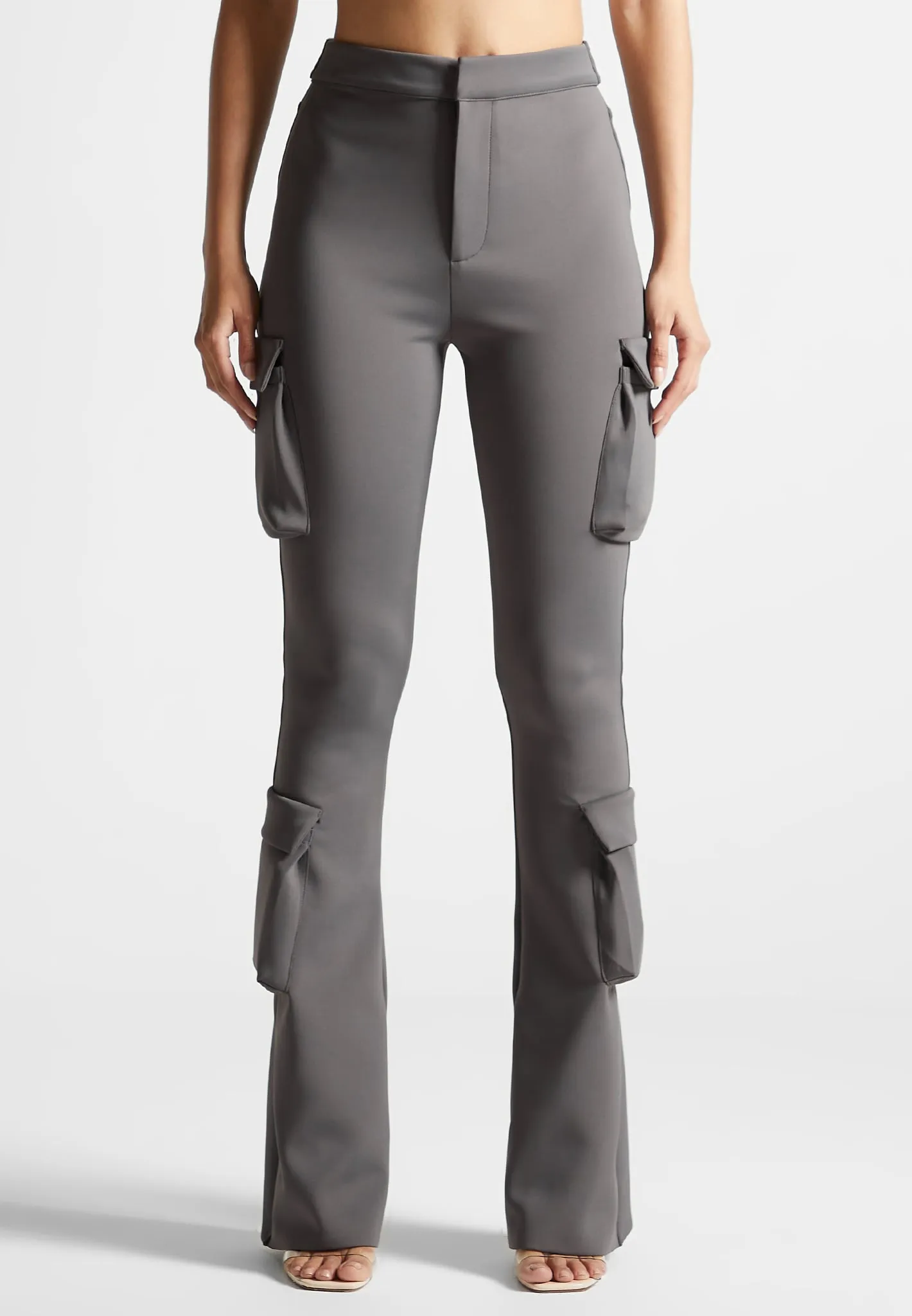 Neoprene Cargo Fit and Flare Leggings - Grey