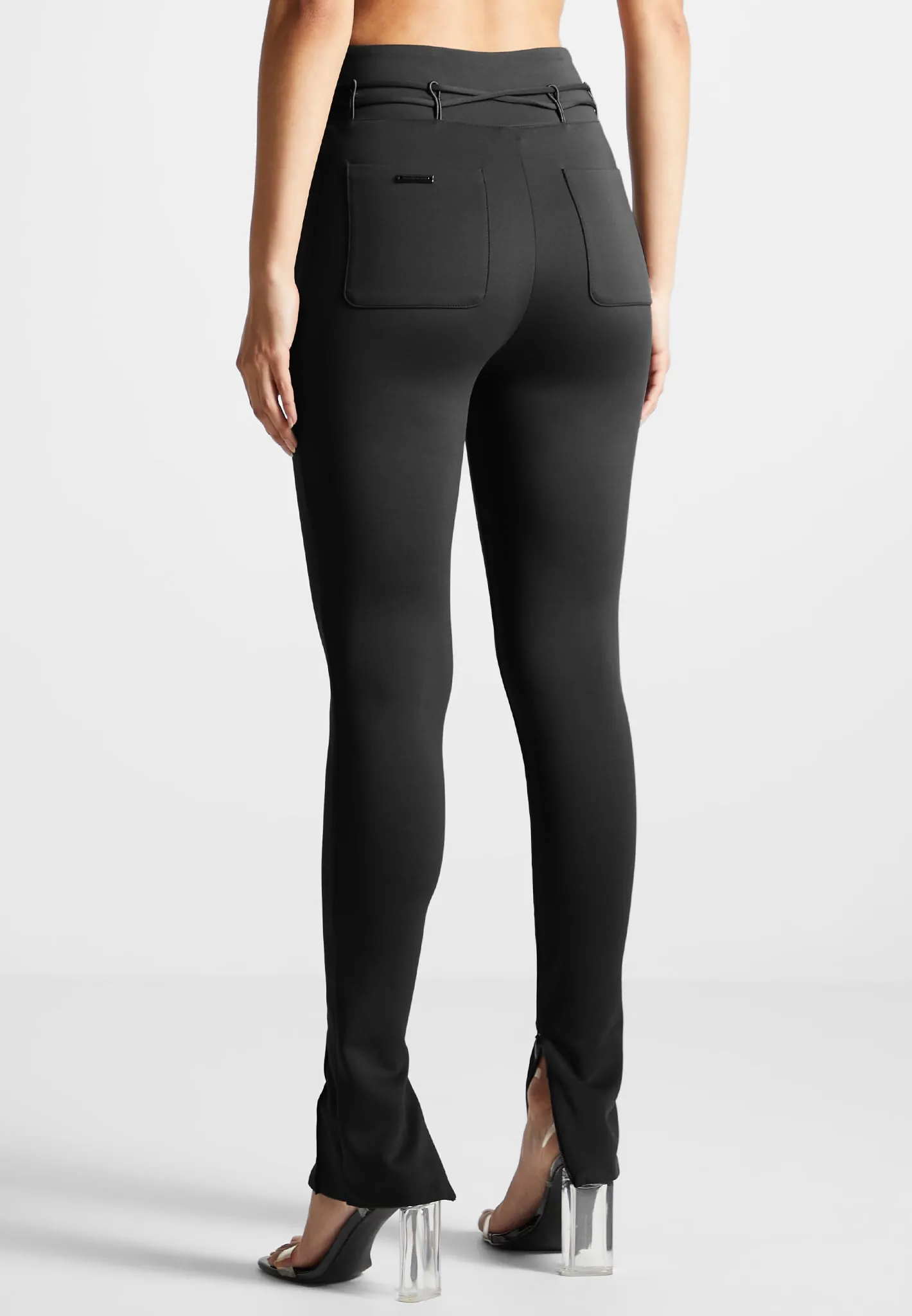 Neoprene Tie Detail Leggings - Black