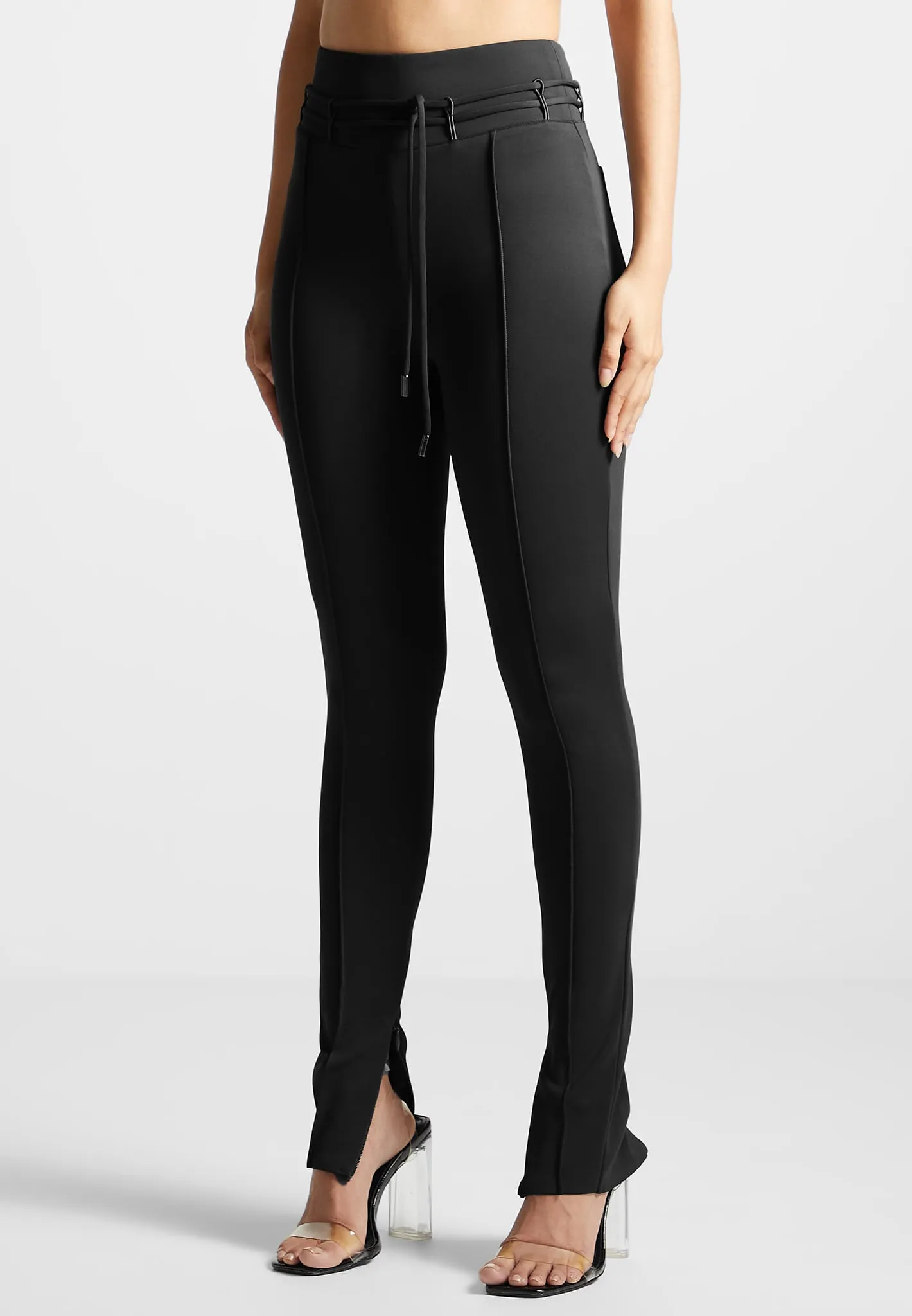 Neoprene Tie Detail Leggings - Black