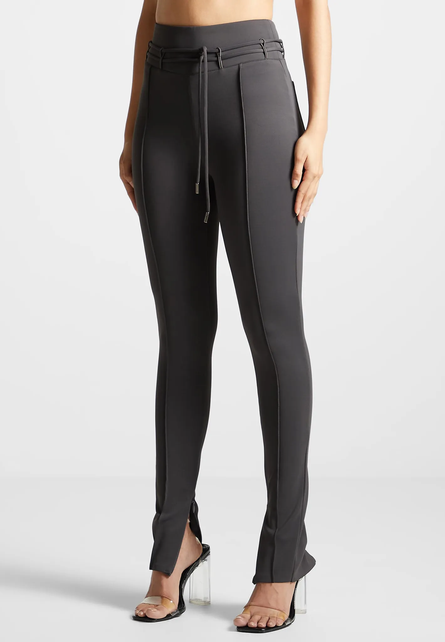 Neoprene Tie Detail Leggings - Charcoal Grey
