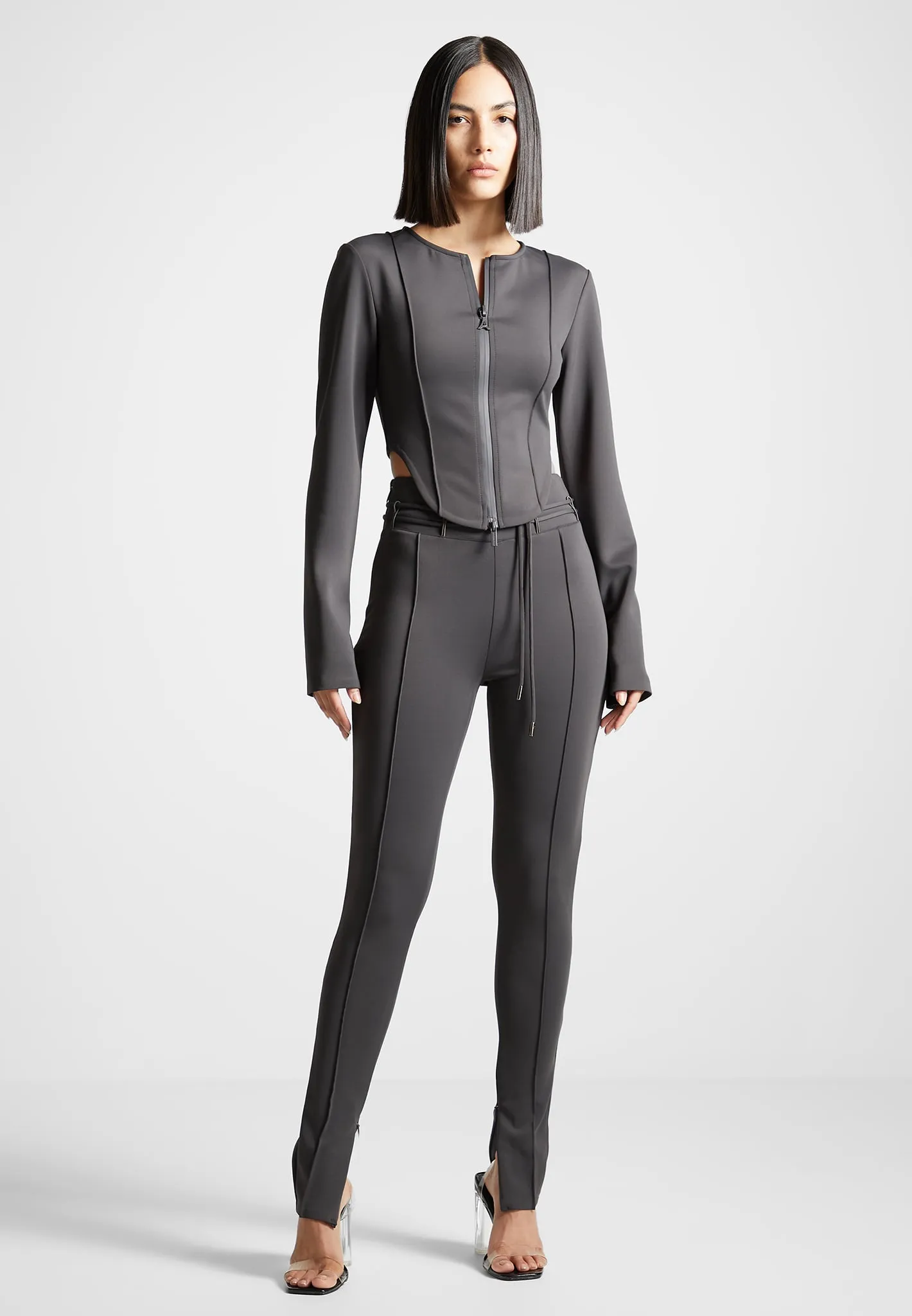 Neoprene Tie Detail Leggings - Charcoal Grey