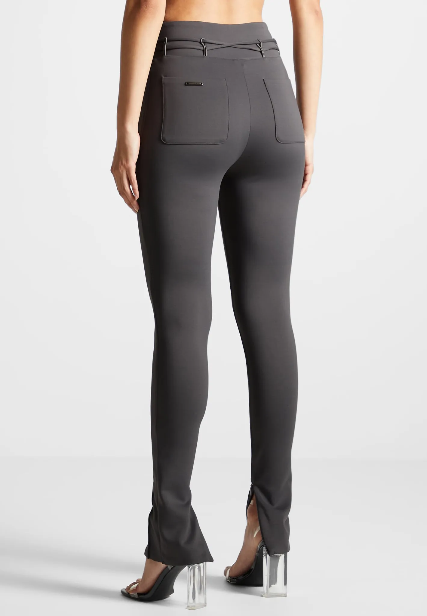 Neoprene Tie Detail Leggings - Charcoal Grey