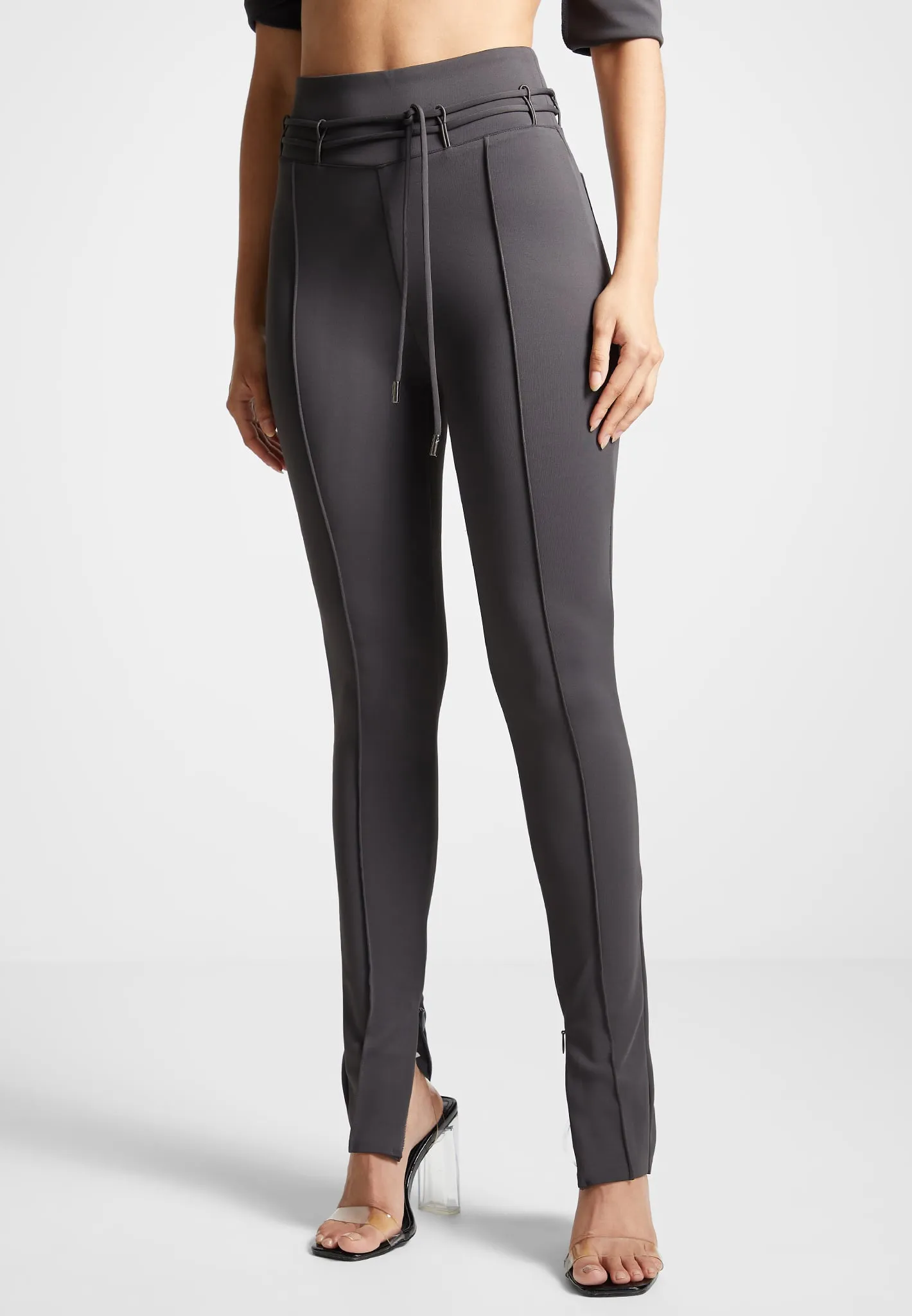 Neoprene Tie Detail Leggings - Charcoal Grey