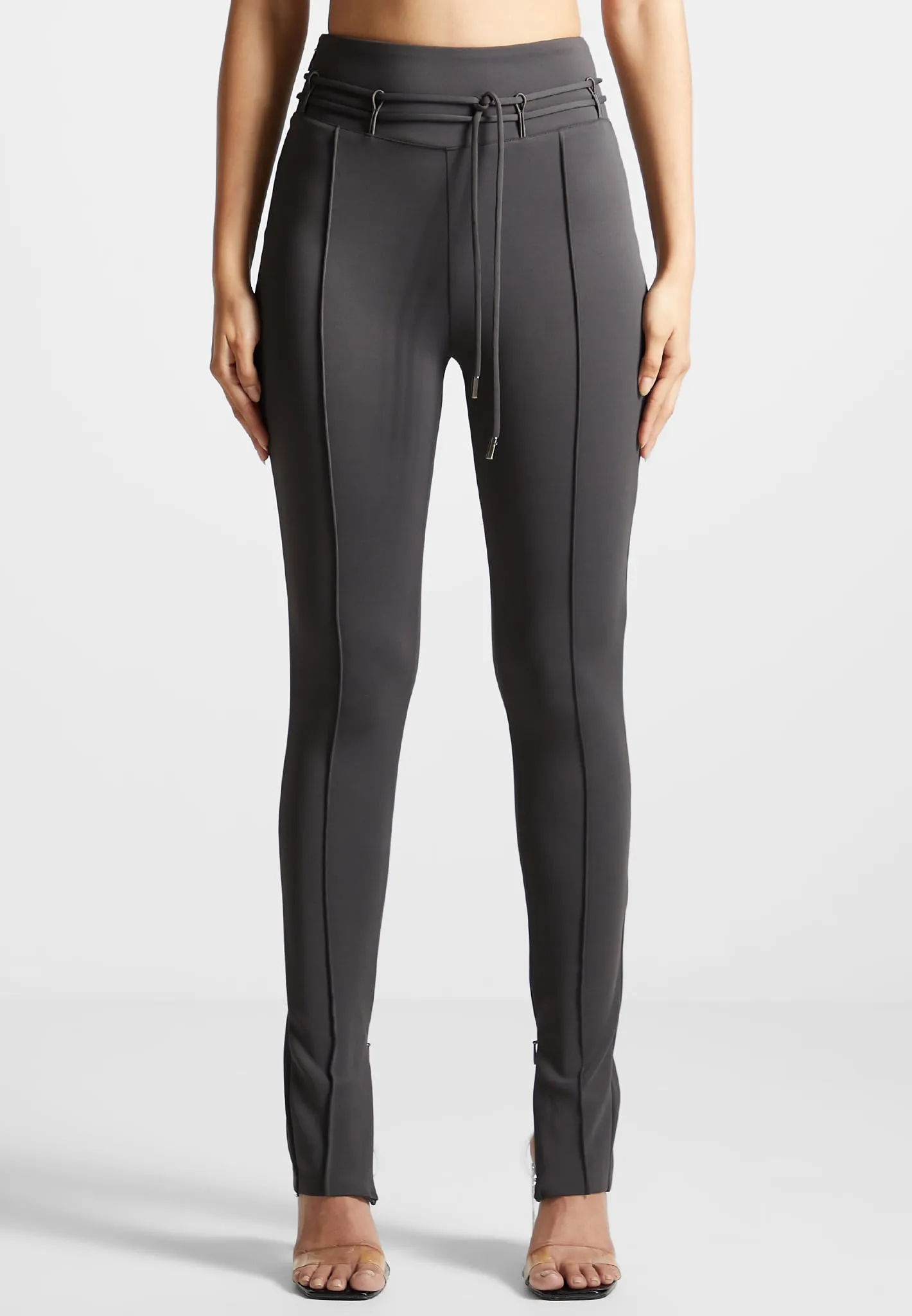 Neoprene Tie Detail Leggings - Charcoal Grey