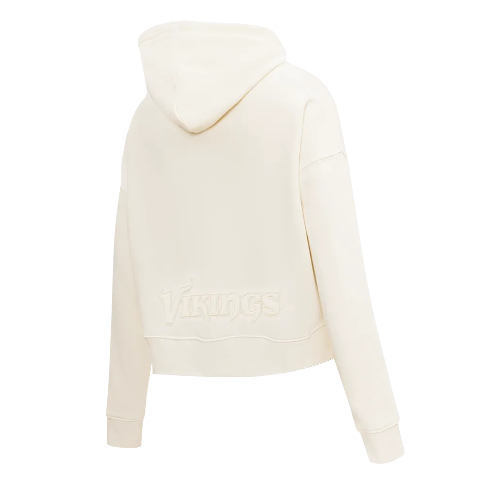 NFL MINNESOTA VIKINGS NEUTRAL WOMEN'S CROPPED PO HOODIE (EGGSHELL)