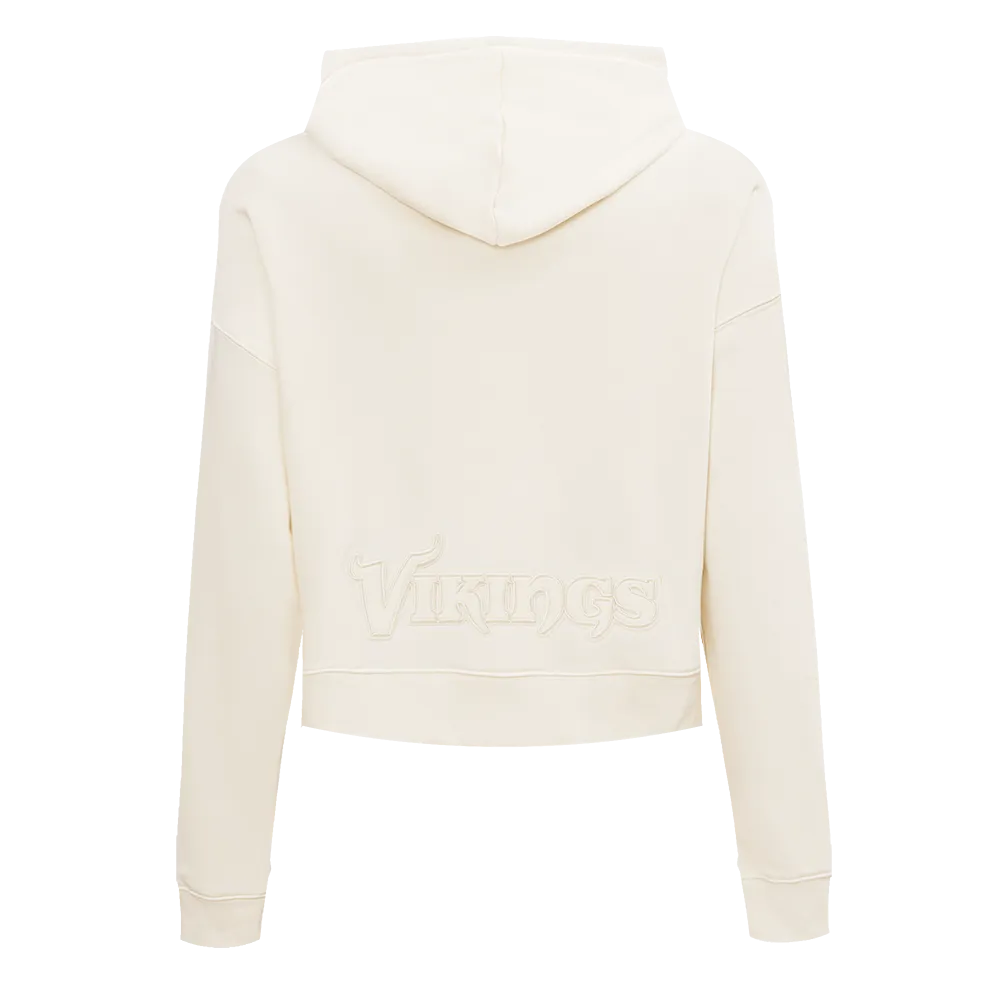 NFL MINNESOTA VIKINGS NEUTRAL WOMEN'S CROPPED PO HOODIE (EGGSHELL)